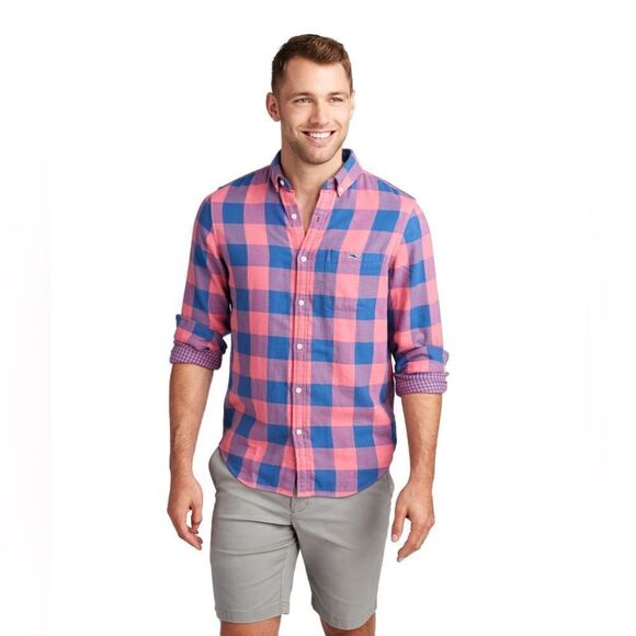 Vineyard Vines | Pink Blue Button Down Swan Neck Slim Tucker Shirt | S - Picture 2 of 8